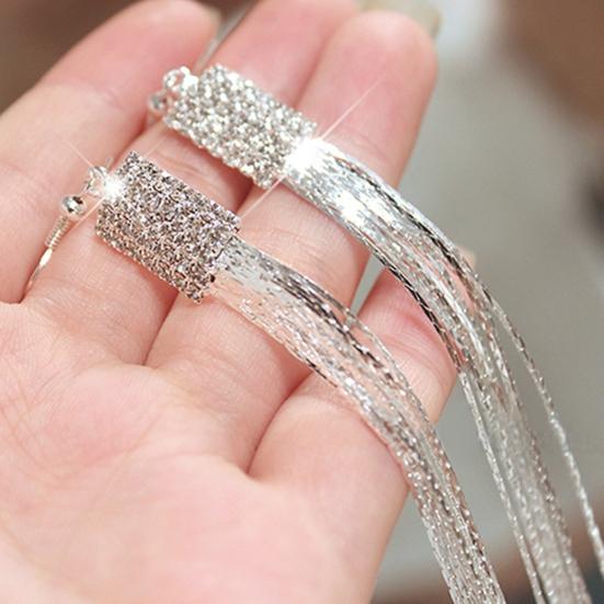 1 Pair Women Square Rhinestone Drop Earrings Long Tassels Chain Dangle Hook Earrings Jewelry