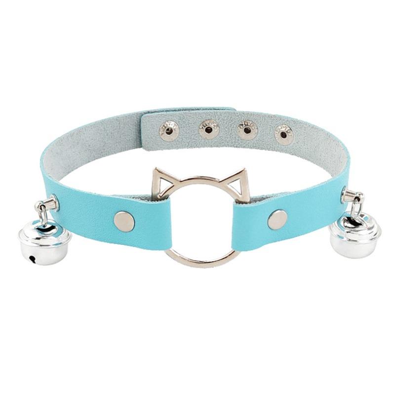 European and American personality cat head leather collar neck strap, Harajuku PU punk bell necklace jewelry performance collarbone chain