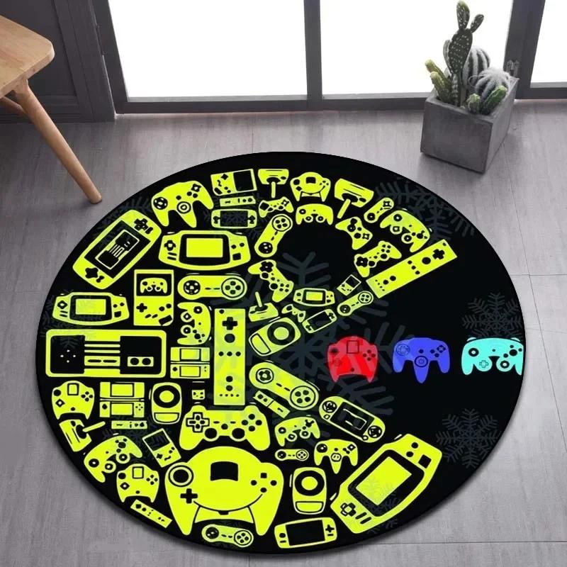Cartoon Gamer Game Controller Round Area Rug,Circle Carpet Rugs for Living Room Children's Bedroom Sofa Decor,Non-slip Floor Mat