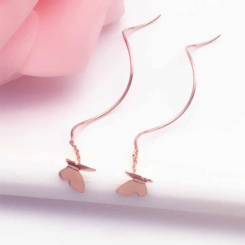 Фиолетово-золотые длинные серьги-бабочки, Цветные золотые изысканные, нежные и тонкие серьги для женщин, Изогнутые серьги с покрытием из розового золота.