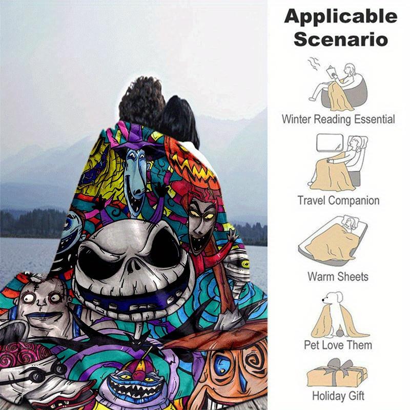 1pc Christmas Nightmare Printing Blanket - Soft, All-Season Throw for Living Room, Beroom,Personalize Gift with Aorable Cartoon Esign