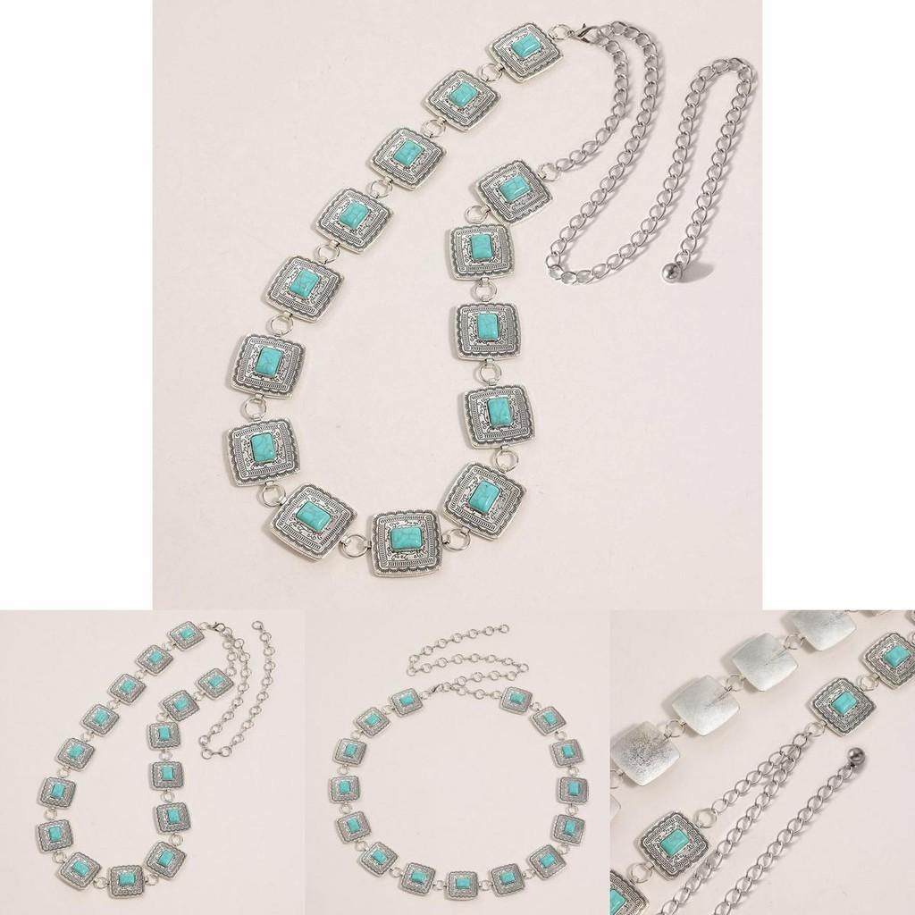 Bohemian Waist Chain With Turquoise Metal Carving For Women Summer Fashion
