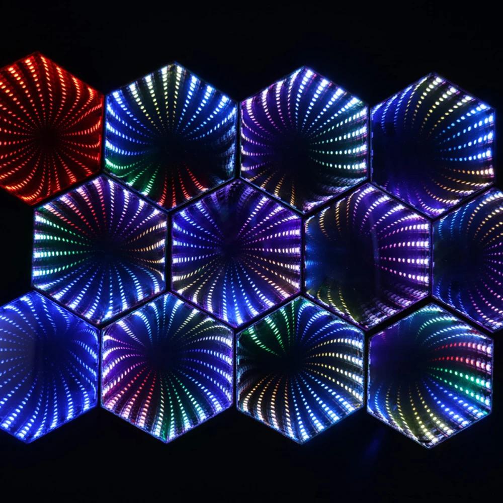 3D Hexagonal Mirror Lamp Computer Desktop Ambient Light RGB Remote Control Music Smart APP Control Night Lights Party Creat Gift