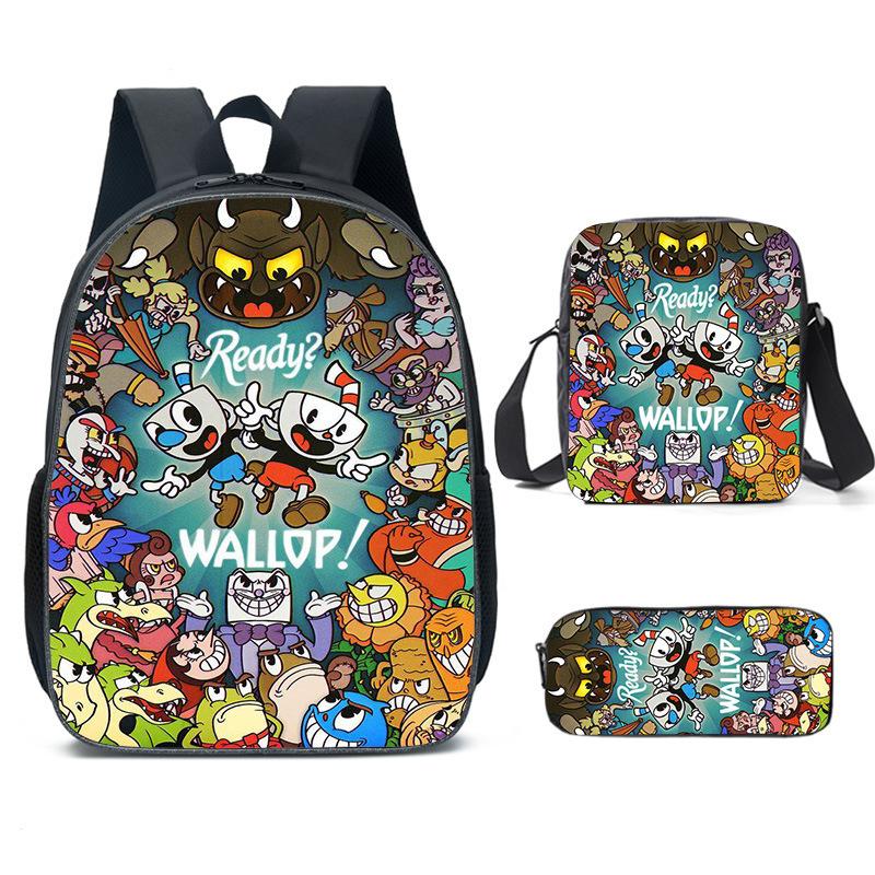 Zaino a Testa di Tazza Cuphead Zaino per Studente Cuphead Zaino Cartone Animato Borsa Pranzo Borsa a Tracolla Astuccio Scuola Elementare