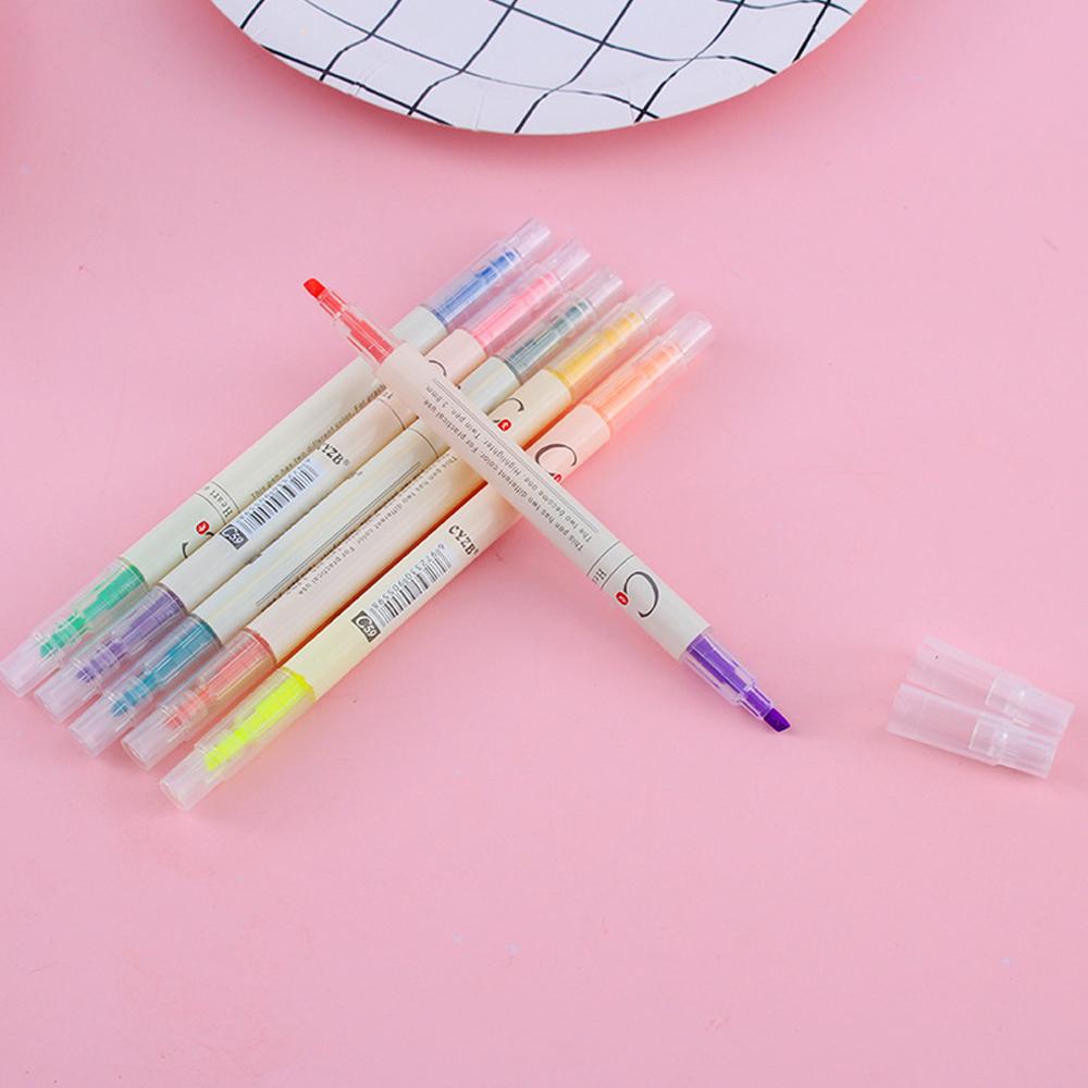 6Pcs/Set Double-headed Highlighter Kawaii Stationery Color Marker School Supplies Student Marker Cute Stationery