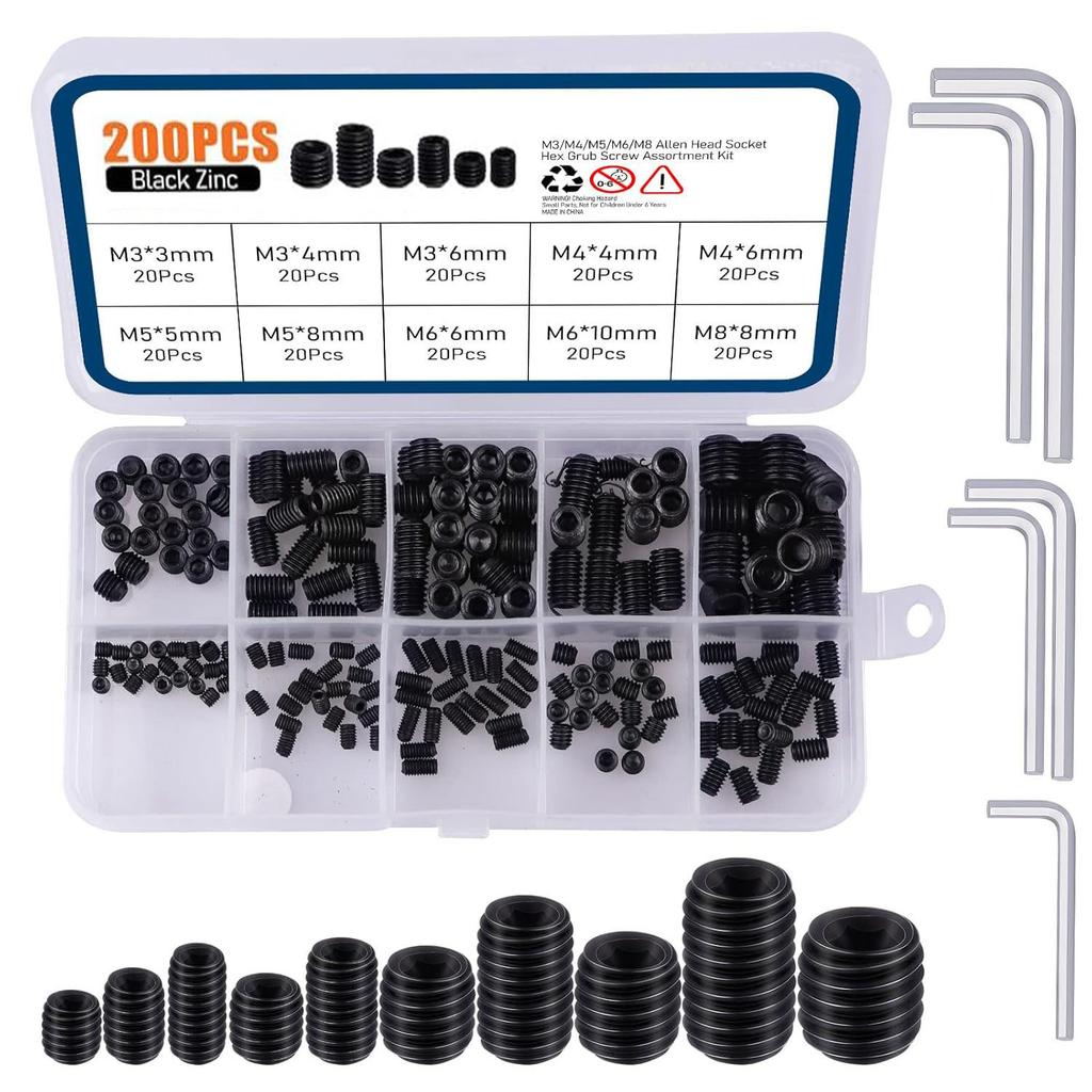 200Pcs Concave End Set Screw Set 304 Stainless Steel DIN916 Concave End Machine Rice Screw