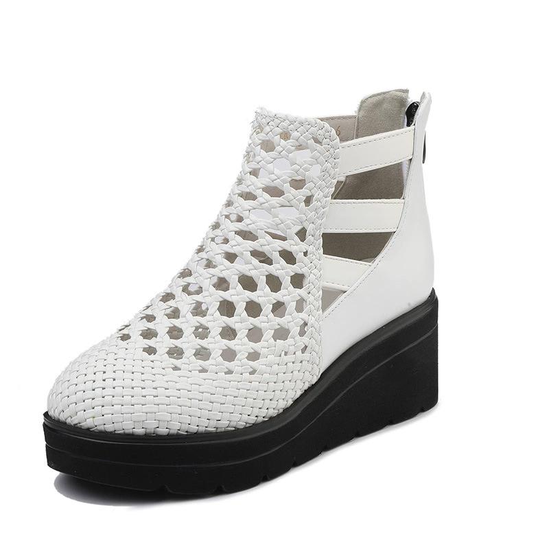 

Fashion GKTINOO Summer Hollow Breathable Short Boots for Women Comfortable Wedges Platform Woven Sandals Height Increasing Cool Boots 41