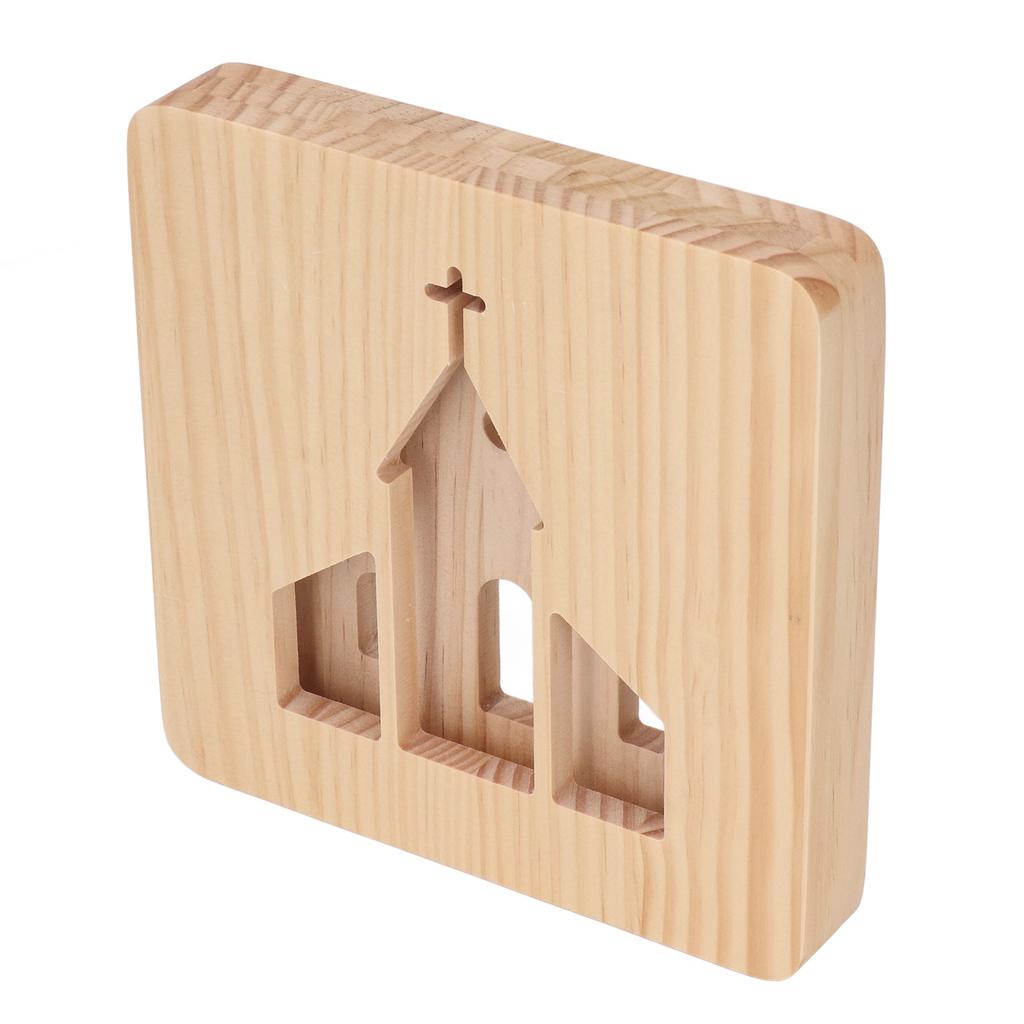 LED Night Light Christian Church Pattern Hollow Out 3D Wooden Lamp USB Interface Pine Wooden Night