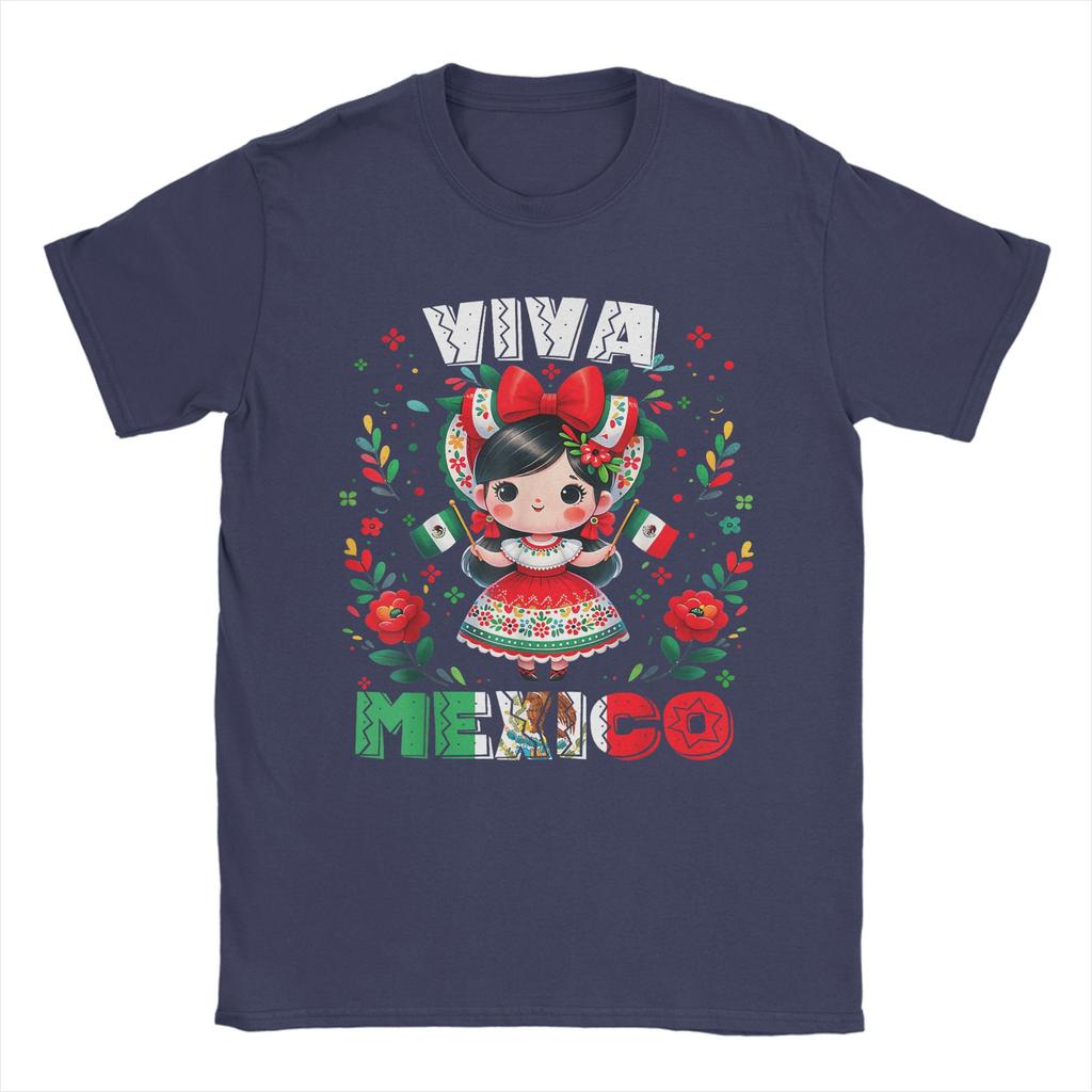 Unique Viva Mexico Mexican Girl Flag Independence Day T-Shirt T-Shirt for Men Crew Neck T Shirt  Short Sleeve Tees Tops
