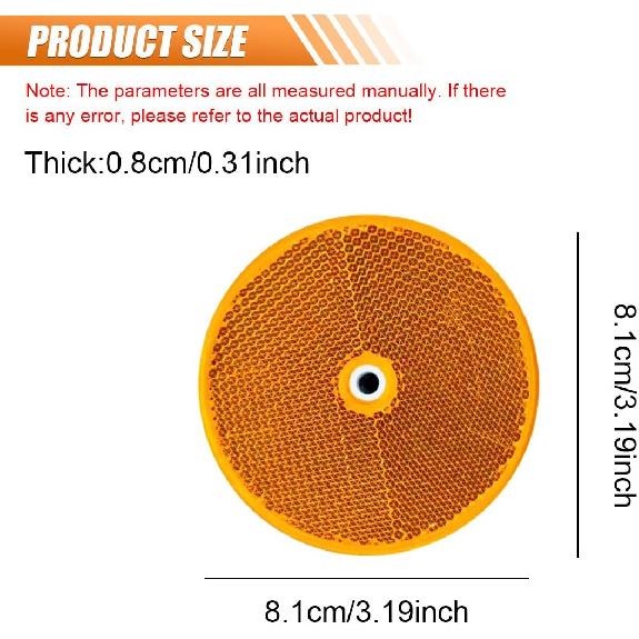 6PCS Car Safety Reflector, Round Reflective Warning Sign With Stainless Steel Screw & Mounting Hole, Universal Automotive Front Reflector For