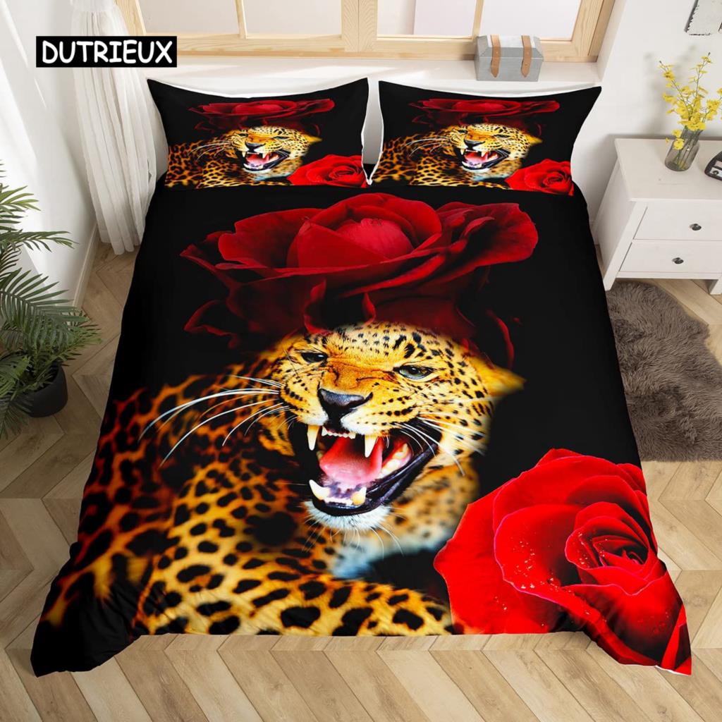 3D Rose Duvet Cover Set Queen Microfiber Red and White Floral Bedding Set Romantic Flowers Comforter Cover Valentine's Day Gift