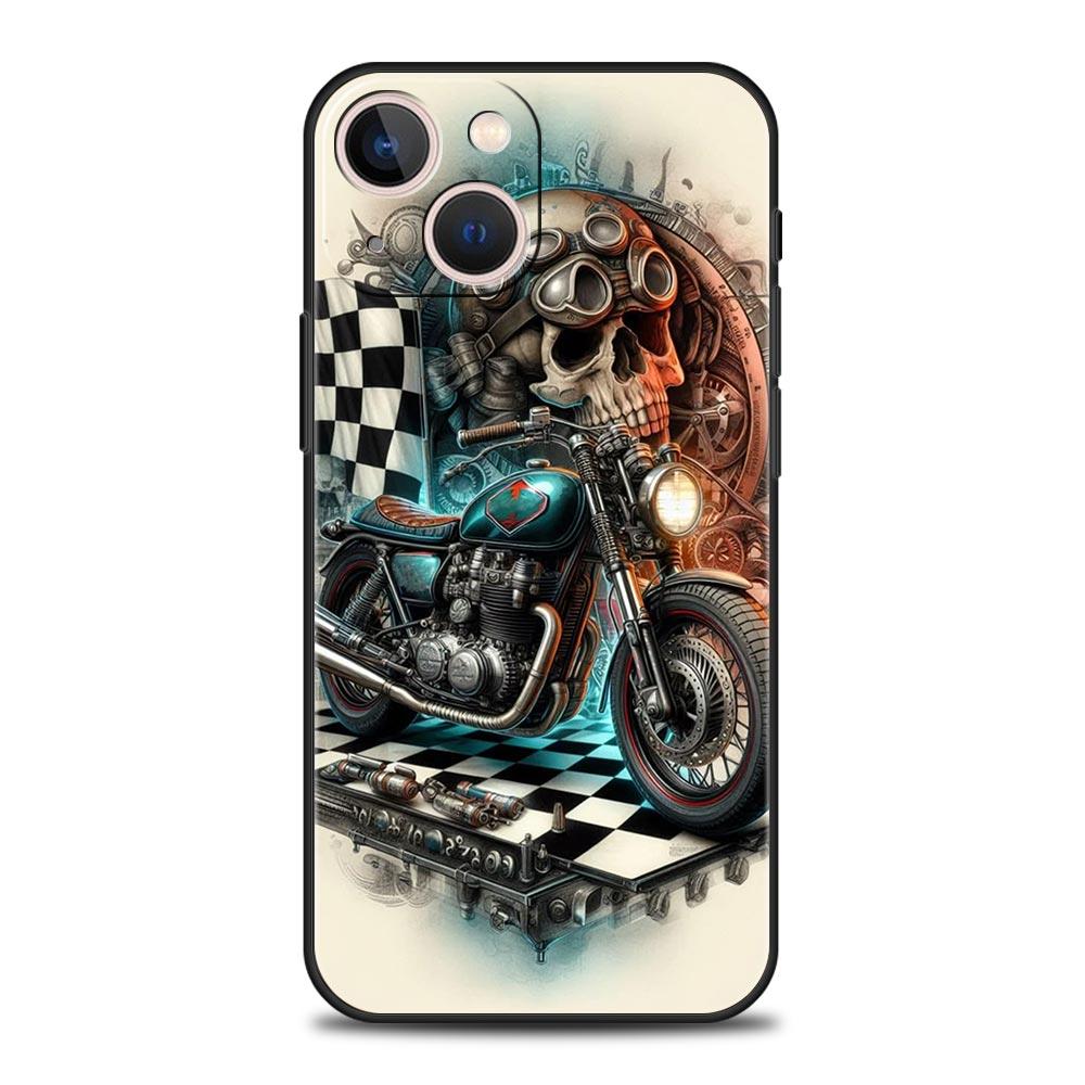 Colors Vintage Motorcycle Painted Phone Case Cover for iPhone 17 16 15 14 13 12 Pro Max 11 Pro Max 17 AIR Plus Soft TPU Shell
