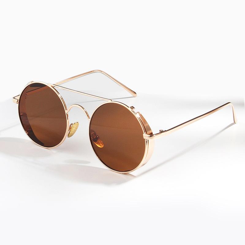 

Fashion Round Frame Brown Sunglasses Look Thin And White Retro Personalized Men S And Women S Sunglasses Trend