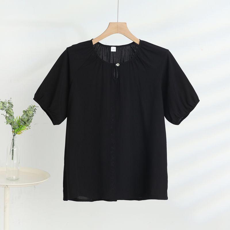 

Хлопковая футболка с коротким рукавом для женщин, летняя тонкая, из искусственного хлопка, топы для поддевания, большого размера, свободная, прохладная, футболка для среднего и пожилого возраста Black 3XL((Recommendation 45.00 kg-67.50 kg)