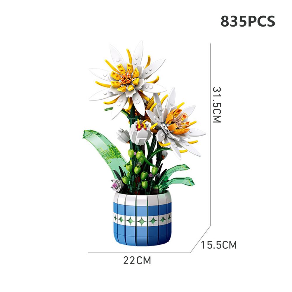 DIY Potted Succulent, Flower Bouquet Building Block Toy Creative Greenery Decoration, Stand Perfect As Children's Holiday Gift