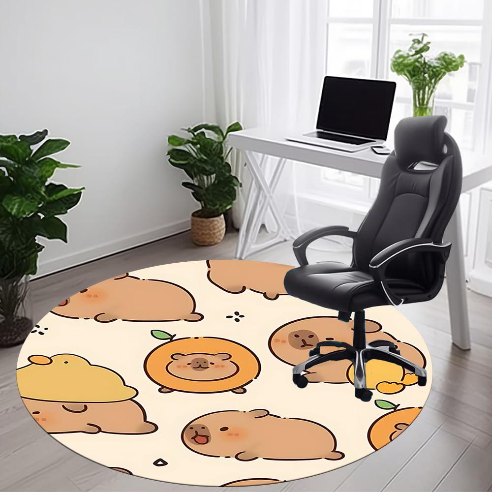 1 Stück Süßer Capybara Büro Runder Teppich, Matte Geeignet Für Büro, Unter Bürostühlen Schlafzimmer Wohnzimmer Heimdekoration, Zimmer Deko