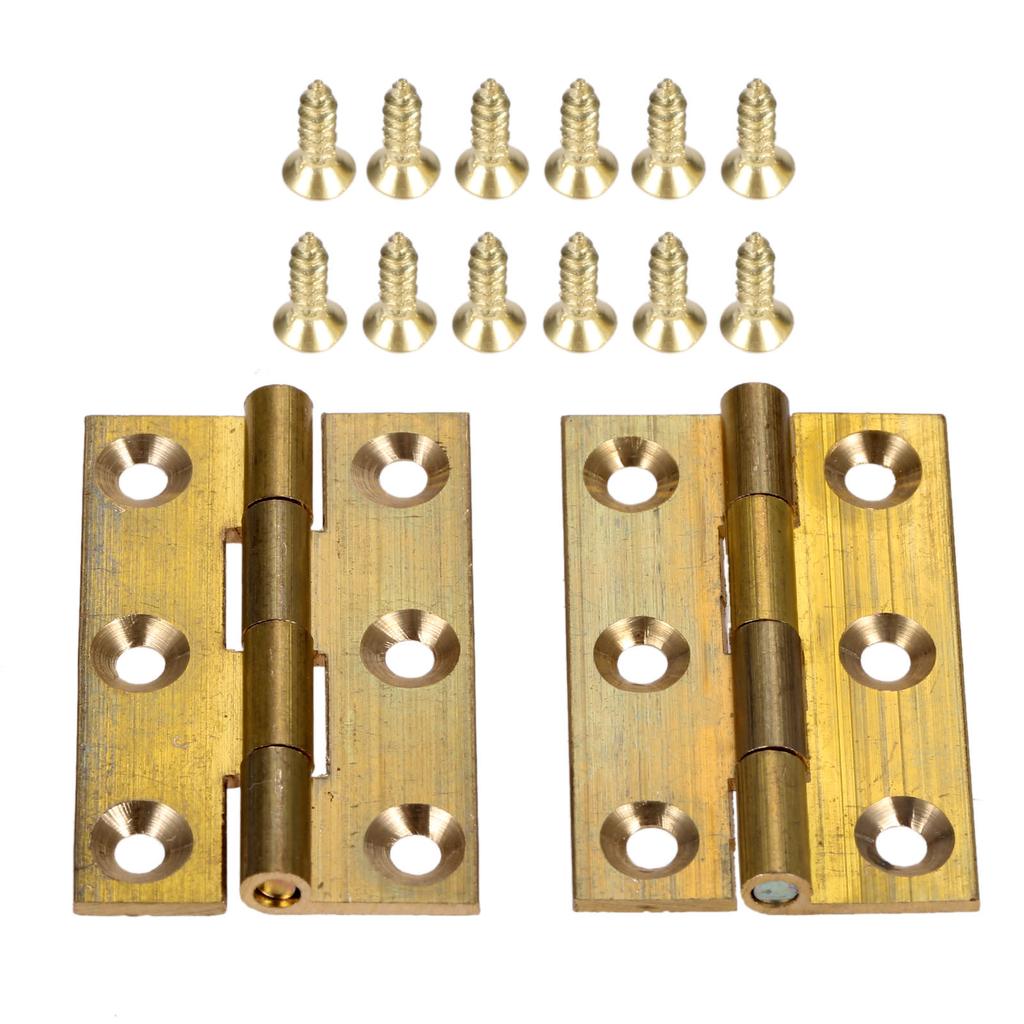 DRELD 2pcs Brass Decorative Cabinet Hinge 1/1.5/2/2.5 Inch Wooden Jewelry Box Hinge Furniture Fittings with Screws