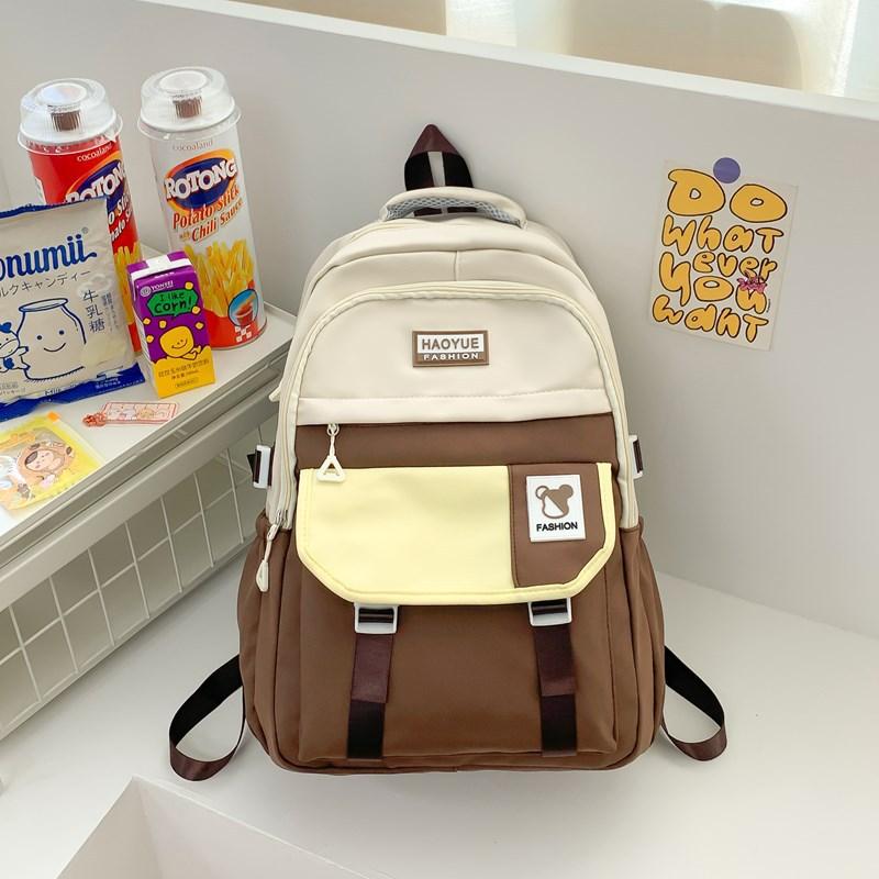 

School bag autumn new school bag retro contrasting color backpack female college student large capacity high school student backpack tide single package