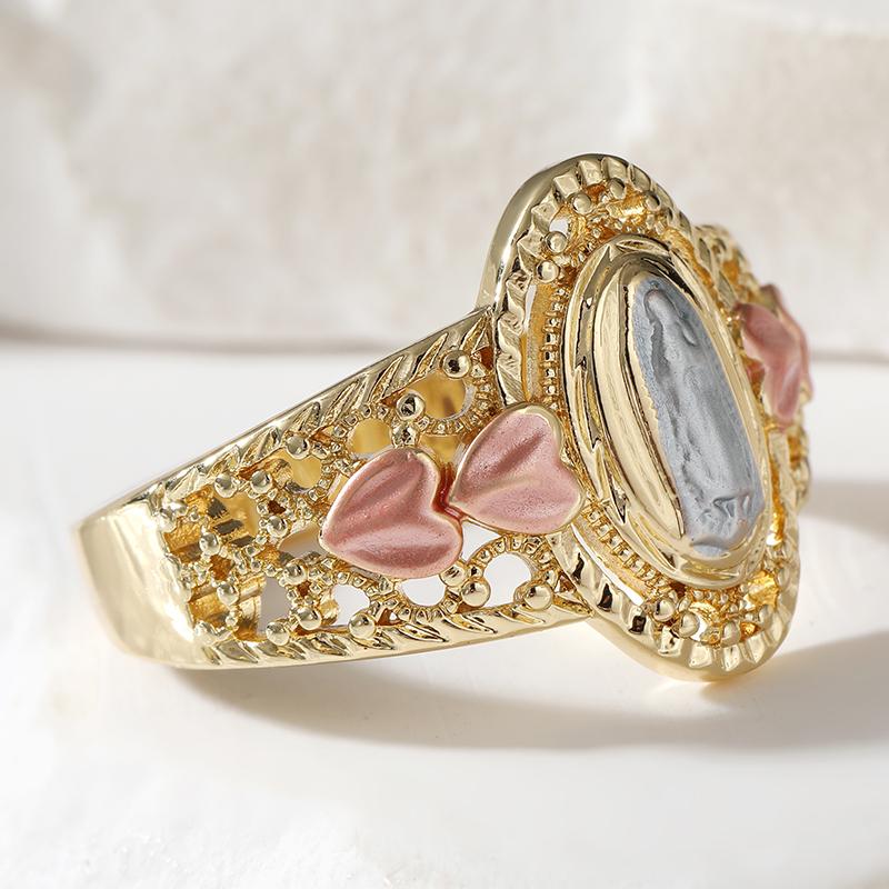 Anello Donna Cuore Intagliato a Mano Etnico Metallo Bicolore Vintage Geometria Gioielli Quotidiani Festa Regalo Anniversario