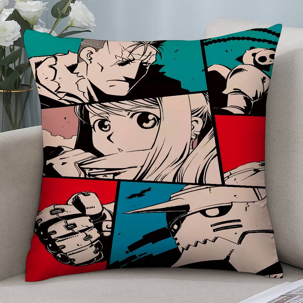 Anime F-Fullmetal Alchemist Pillow Case Short Plush Double-sided Print Square Throw Pillow Covers Sofa Home Cushion Decor