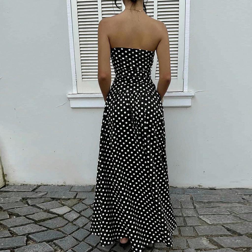Rochie elegantă de seară pentru femei, cu buline, cu umerii goi, linie A, subțiază talia