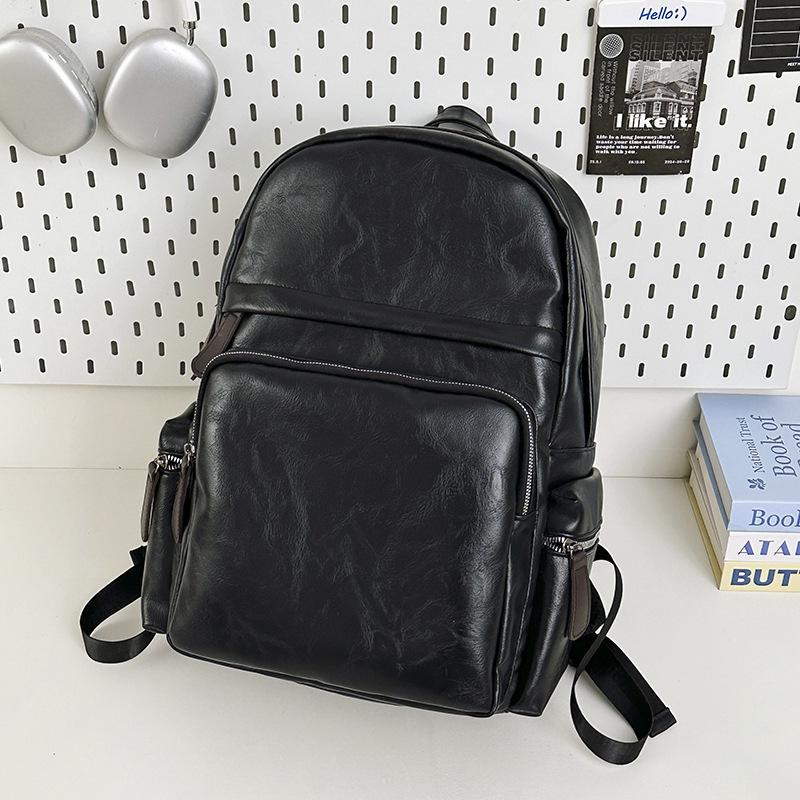 School bag: New 1011 backpack, fashionable PU leather bag, computer large capacity, men's simple casual backpack
