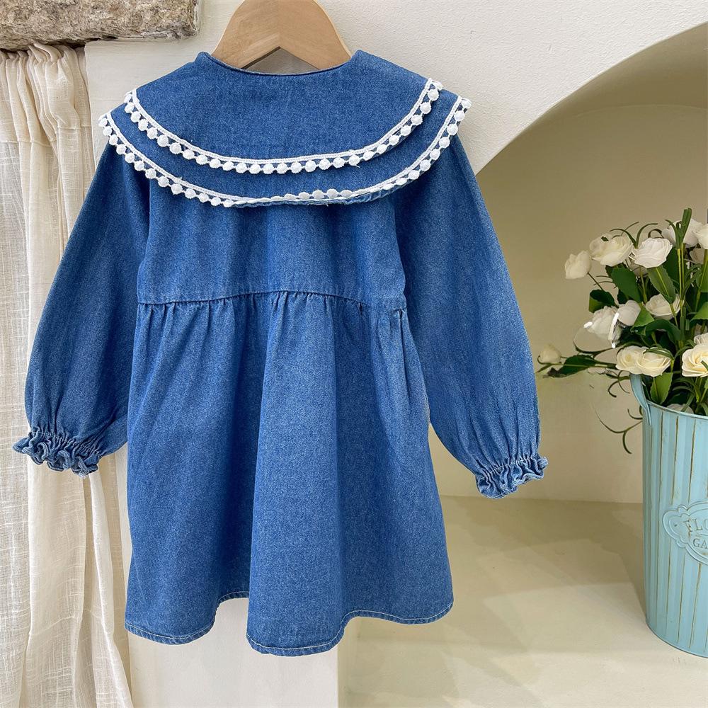 Korean-Style Baby Denim Skirt Dress: Long-Sleeved Cream Spring & Autumn Fashion 2025
