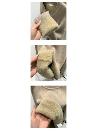 Korean European Style Women's Autumn/Winter Velvet Knit Round Neck Long Sleeve Base Layer, Unique 2025 Design.
