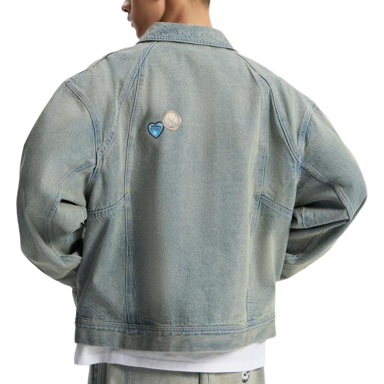 Adidas Originals Denim Jacket Valentines Day Edition Striped Collar Sports Casual Long Sleeve Denim Jacket Men jackets KT6363