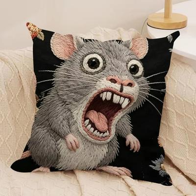 2D Retro Scream Animals Pillow Cover, Double Sided Soft Polyester Cushion with Invisible Zipper for Sofa Bedroom Car Decor Gift