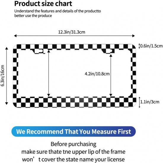 2Pack Simple Style Black And White Racing And Checkered Pattern Car License Plate Frames, Aluminum Car Tags Frame With Screws Caps