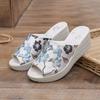 Women's Summer New Wedges Jacquard Cloth Slippers Thick Sole Non Slip Ethnic Style Light High Heel Slippers Peep Toe Slippers