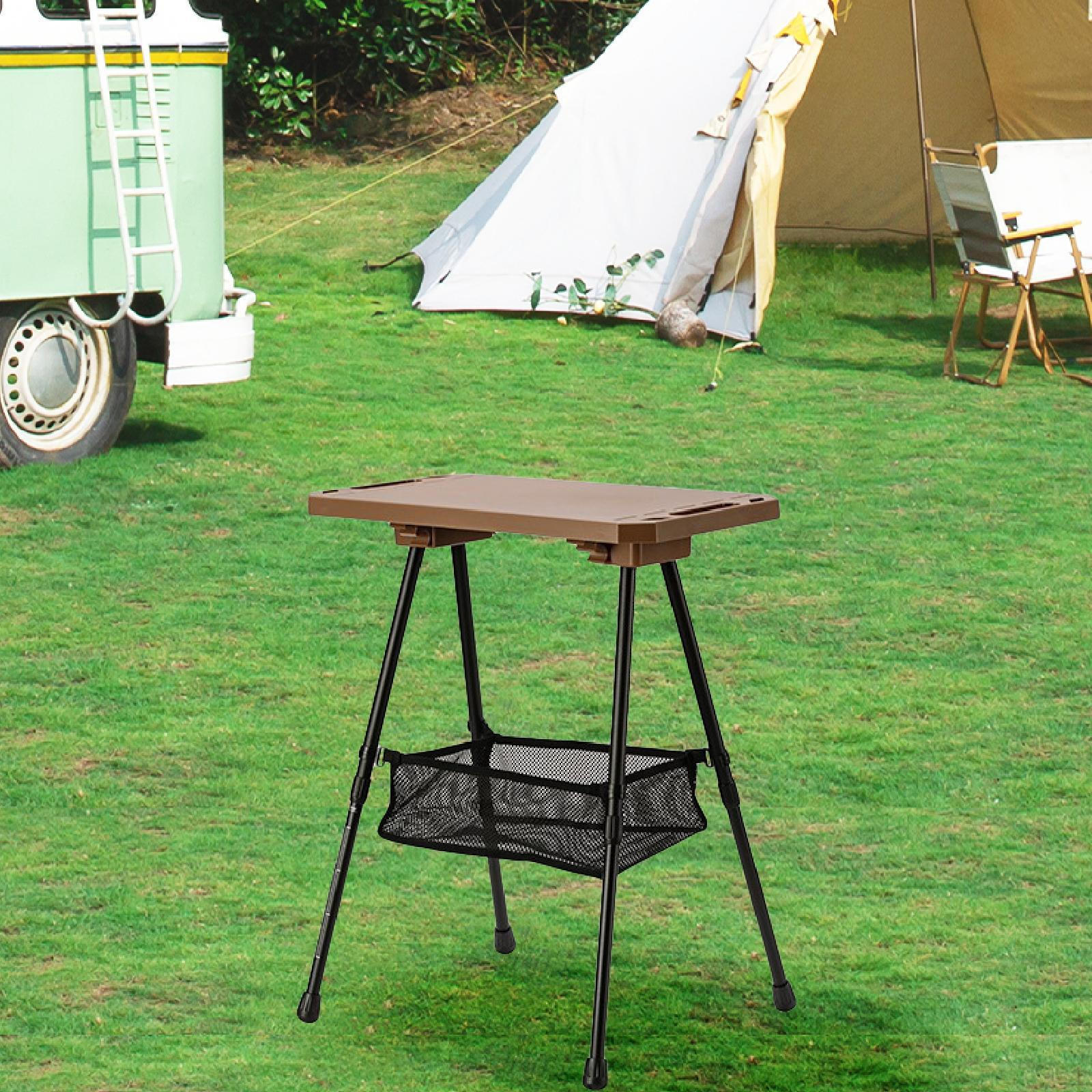 

Складной портативный стол Camp Table с регулируемыми ножками и сетчатым карманом для барбекю на заднем дворе и пляже хаки