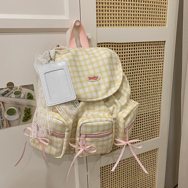 

Japanese Style Cute Multifunctional Backpack for Women s Summer New Multi Pocket Crossbody Bag with Grid Fashion Backpack