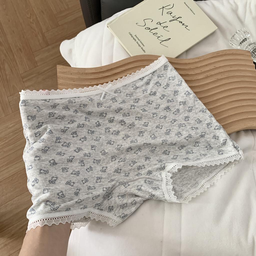 Ladies Spring and Autumn Sweet Cartoon Bear High Spring Cotton Crotch Waist Flat Angle Underwear