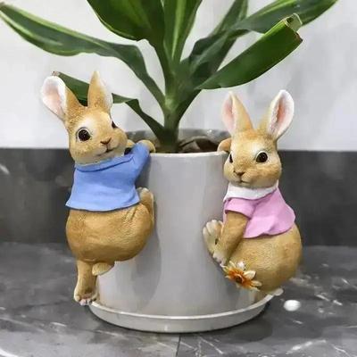 Funny Rabbit Statue Adorables Bunny Sculpture Resin Animal Figurine Decorative Ornament for Outdoor Fairy Garden Patio Yard Tree