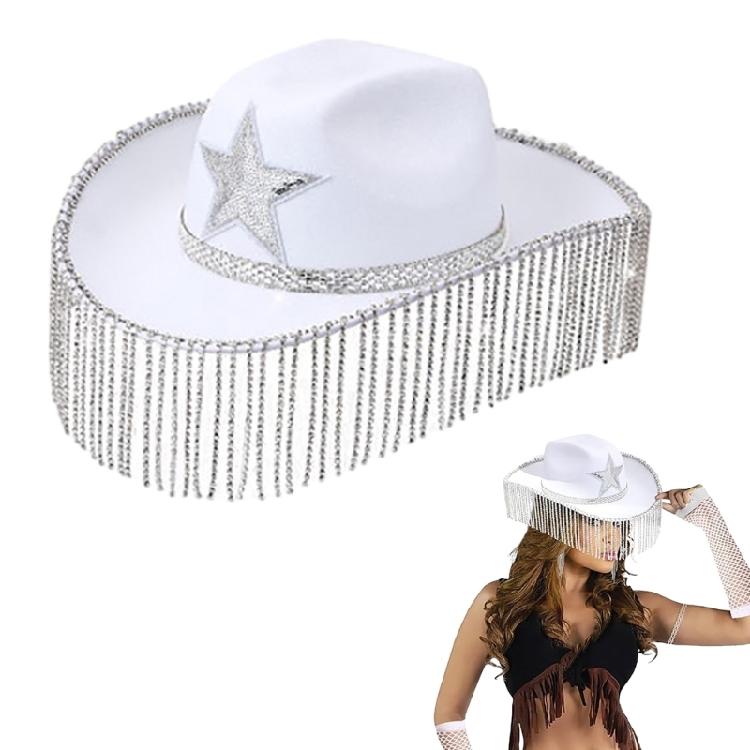 Fashion Cowboy Hats with Diamond Fringes Female Banquets Photography Cowgirl Hat