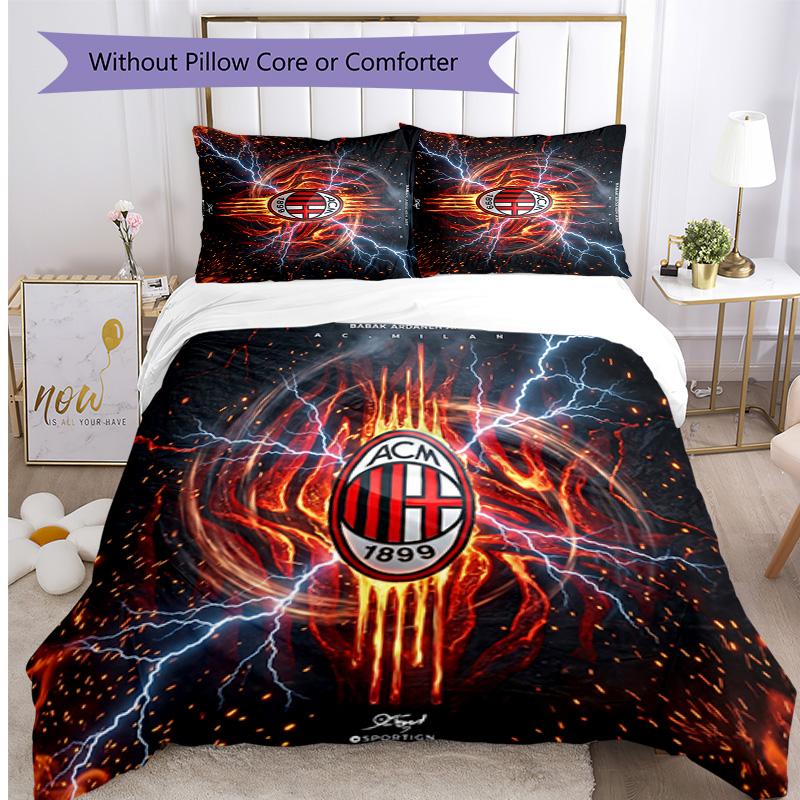 AC Milan Pattern Printed 3PCS Bedding Set Soft Skin-Friendly Washable Duvet Cover & Pillowcases Set All Season Bedroom