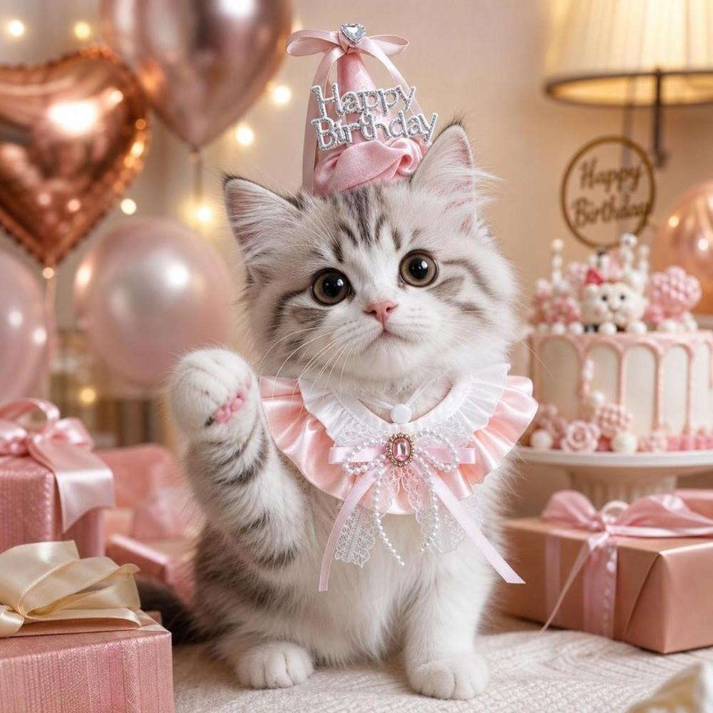 Rhinestone Pet Birthday Hat Scarf Set Cute Cat Princess Hat Pet Birthday Party