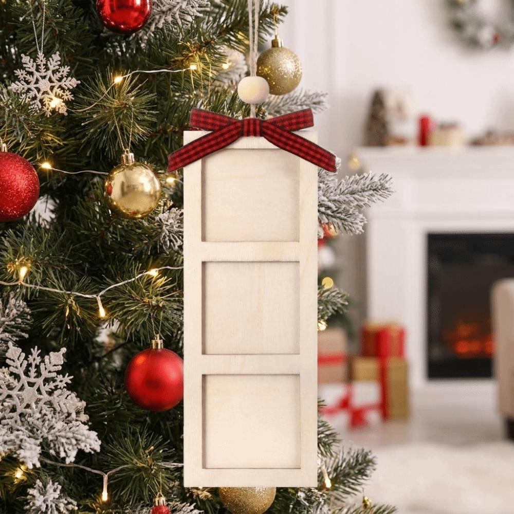 1/3pcs Creative Wooden Christmas Photo Frame Handmade DIY Hanging Ornament Bow Pendant Christmas Tree Decorations New Year Gifts