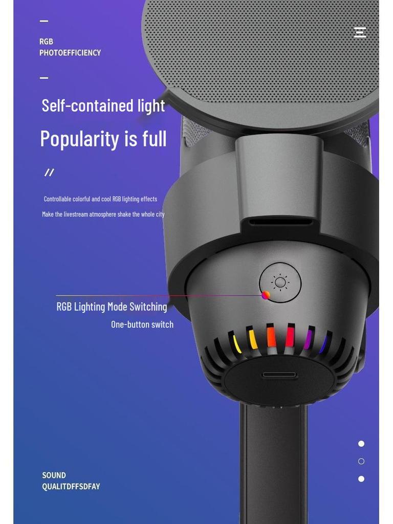 RGB USB Desktop Microphone with One-Key Noise Reduction for Gaming and Live Broadcasts