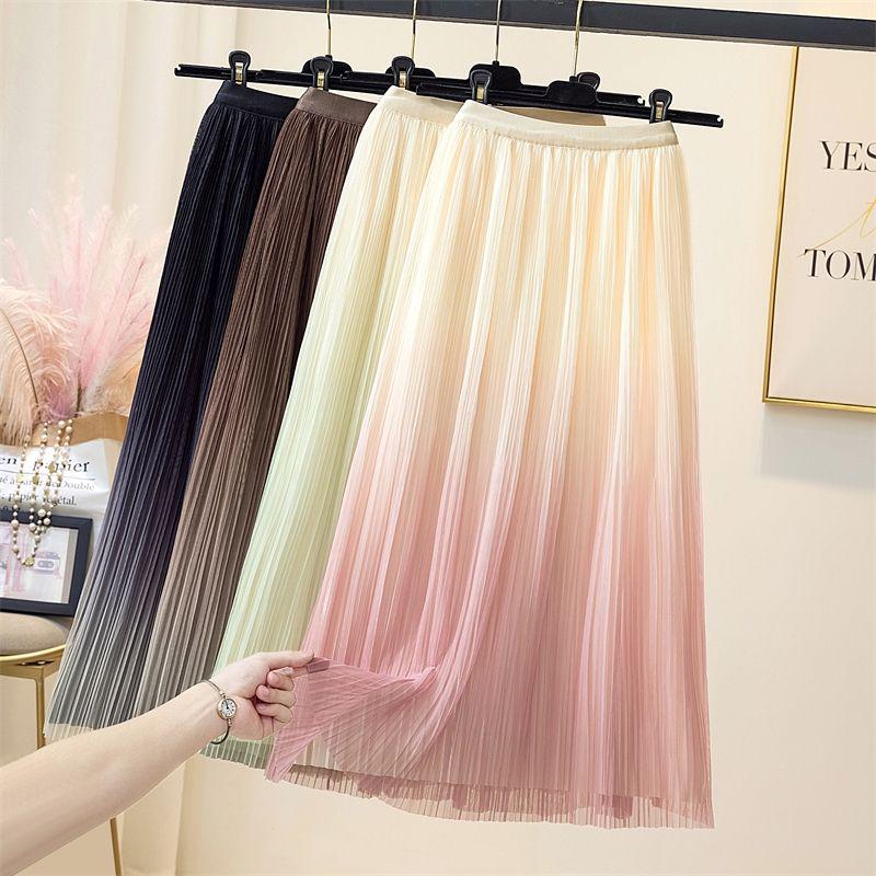 

Reversible Gradient Mesh A-Line Pleated Midi Skirt for Women - Spring/Summer 2023 Collection M (96-105 jin) рожевий