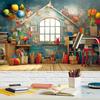 Back-to-school party - Photoshoot props with school-themed background and educational elements showcasing various scenes