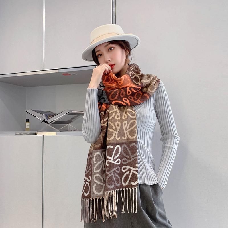 Winter scarf, women s warm fashion versatile imitation cashmere thickened scarf, high-end shawl 196