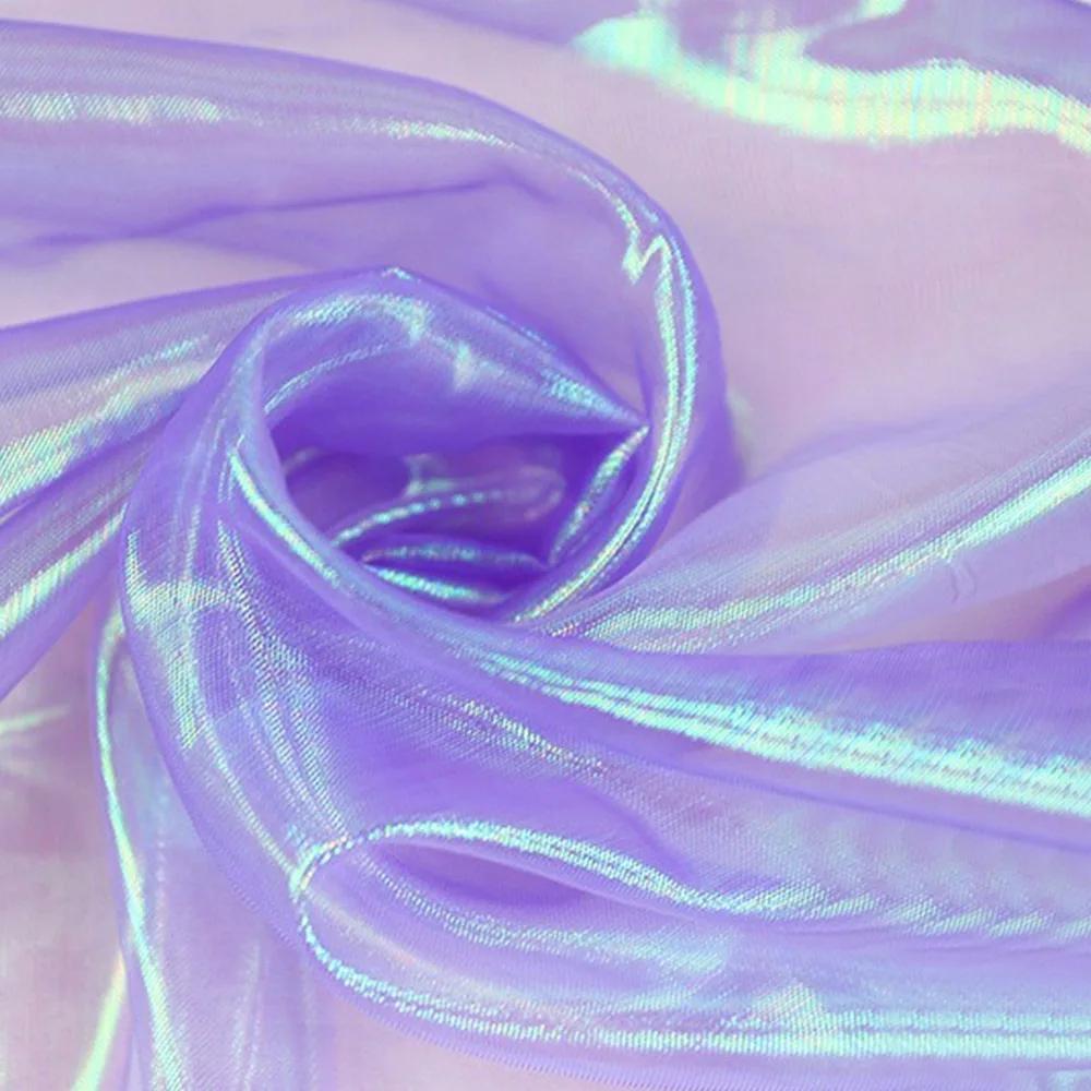 100x140cm Rainbow Laser Yarn Fabric Wrinkled High-Density Organza Fabric Texture Designer Illusion Color Iridescent Organza