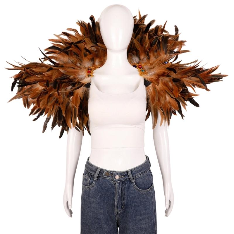 Veer Sjaal Cape Schouderomslag Gothic Veer Shrug Poncho Gouden Kraag Halloween Cosplay Kostuum voor Volwassenen Vrouwen