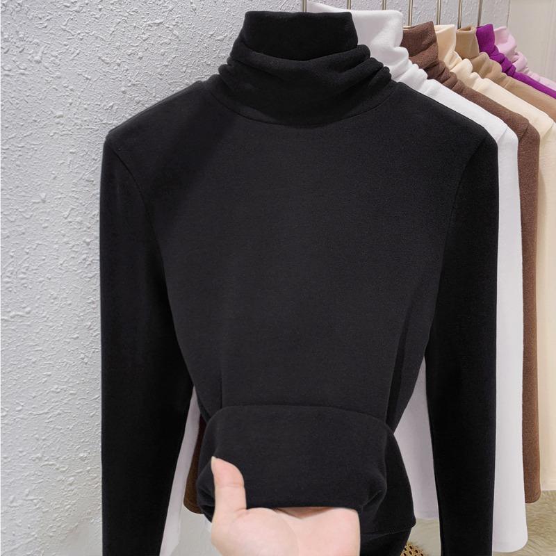Cashmere Protein Double-sided German Velvet Bottoming Shirt for Women's Autumn and Winter Long-sleeved T-shirt Heating and Warm Top