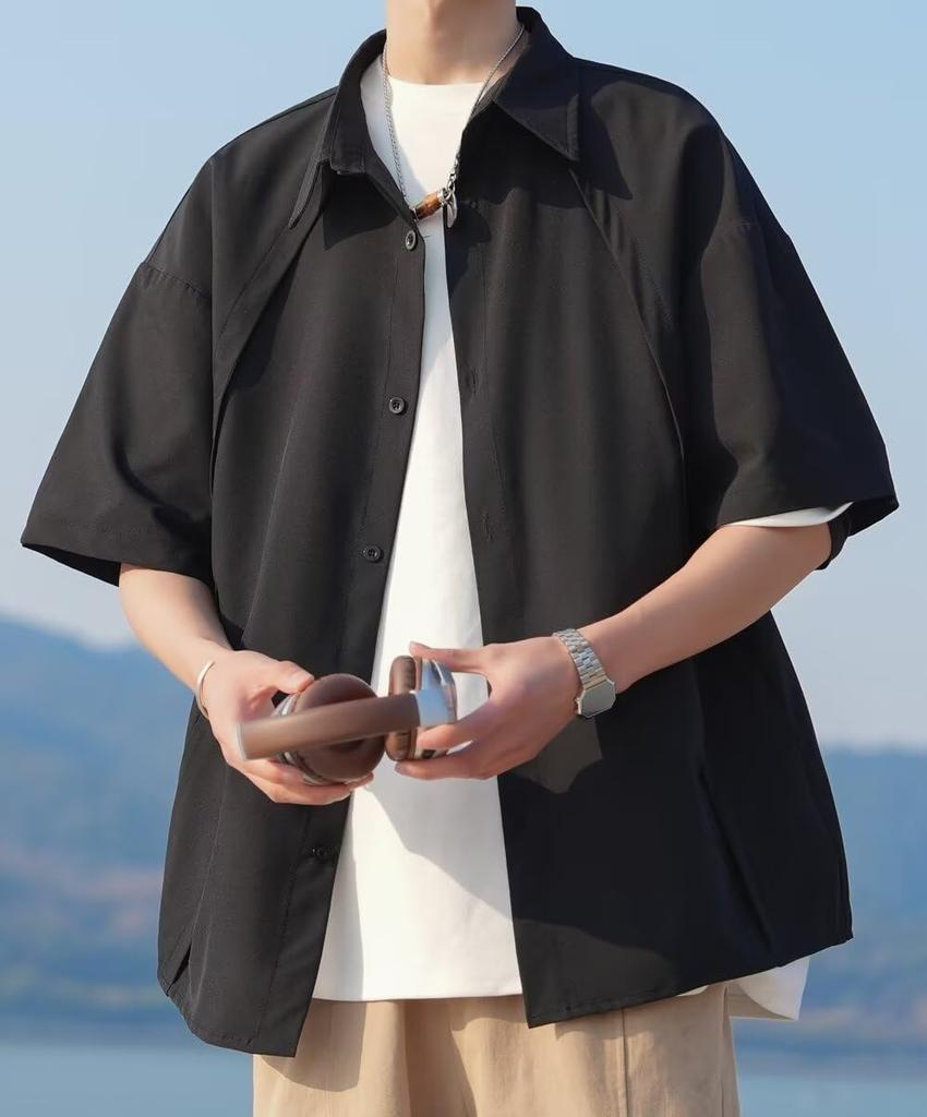 Summer Clothes for Black Short Drop Cool to the Loose Sweat Quick Soft to the Gentle on the Korean For [Bligo] Men, Shirt, Sleeve, Breathable, Thin,