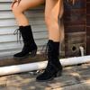 Fashion 2025 Autumn L New Pointed Head Suede Mid-calf Boots for Women Black Coffee Chunky High Heels Women's Shoes Front Lace Up Boats
