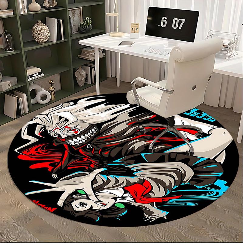 1pc Tokyo Ghoul Kaneki Ken & Touka Kirishima Design Round Carpet Office Chair Mat Non-Slip Rug Suitable for Home Decor, Living Room